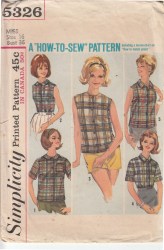5326 Simplicity EZ SEW 60S FITTED BLOUSE OVERBLOUSE SLEEVES OR NOT PATTERN 16 OR 10 CHOICE